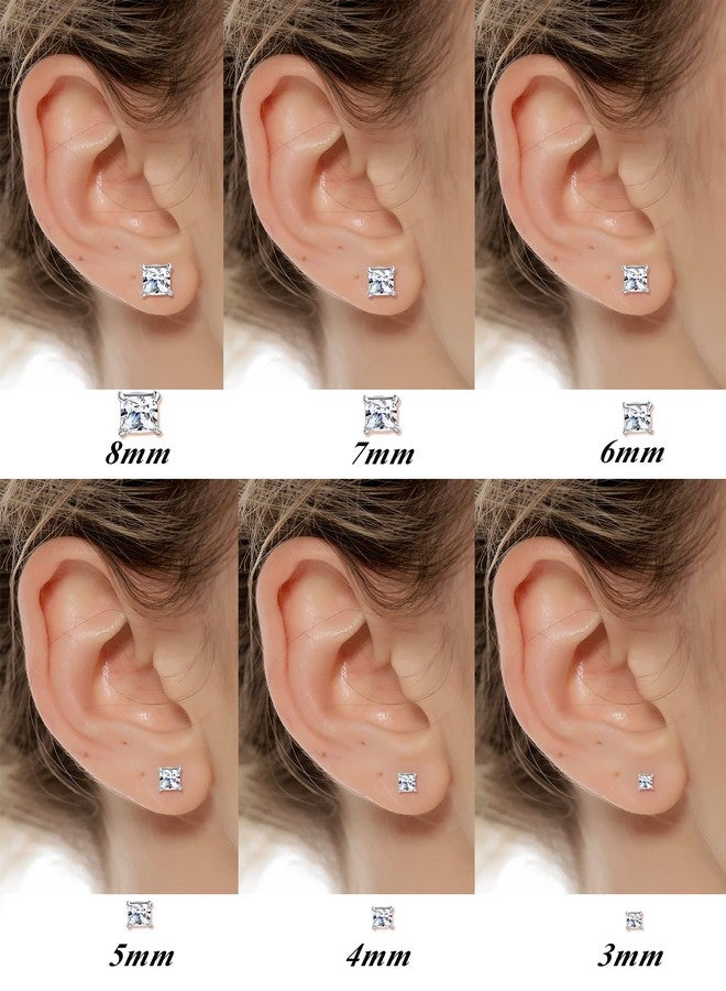 تورنيتو طقم أقراط تورنيتو مكون من 6 أزواج من الفولاذ المقاوم للصدأ عيار 20، مرصعة بالزركونيا المكعبة المربعة، مناسب للرجال والنساء، مقاس 3-8 ملم - Image 2