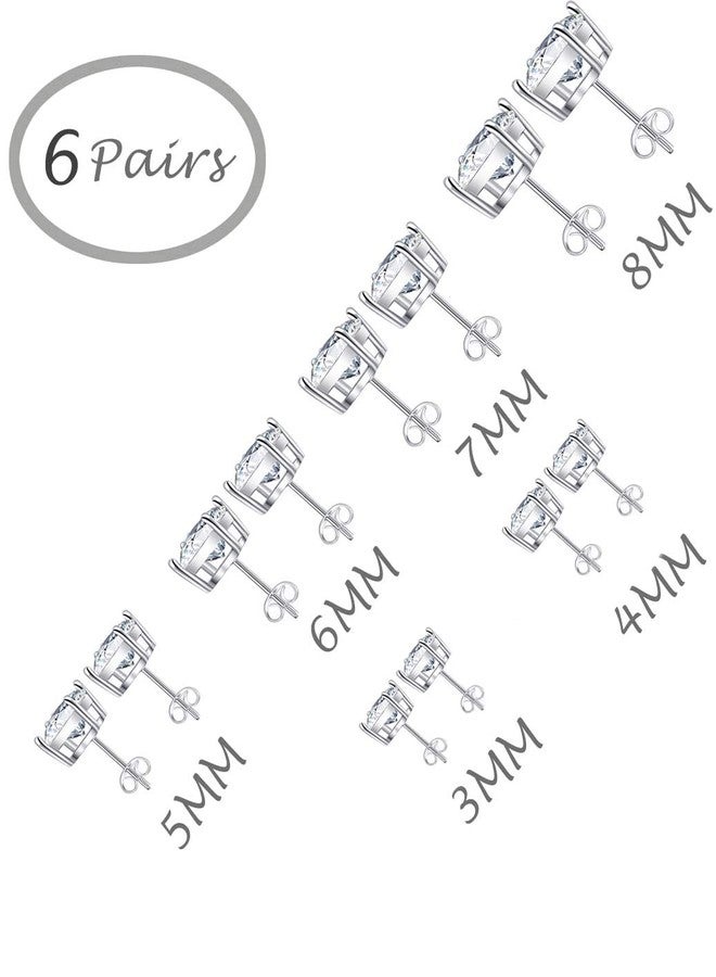 تورنيتو طقم أقراط تورنيتو مكون من 6 أزواج من الفولاذ المقاوم للصدأ عيار 20، مرصعة بالزركونيا المكعبة المربعة، مناسب للرجال والنساء، مقاس 3-8 ملم - Image 5