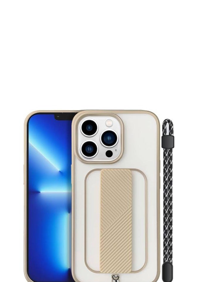 CATANES iPhone 13 Pro Case with Wrist Strap Finger Grip Kickstand Gold/Clear