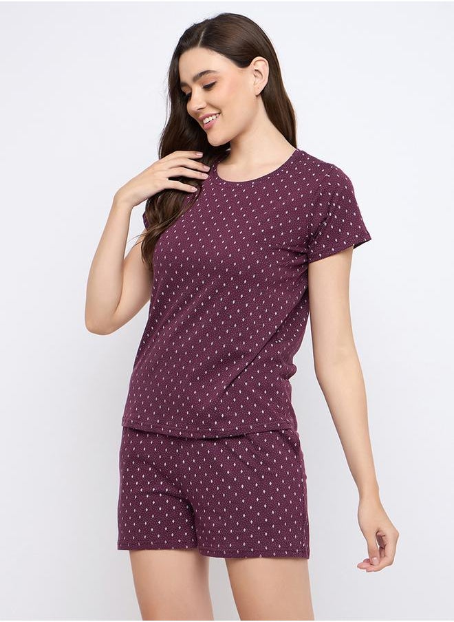 Clovia Printed Round Neck Top and Shorts Pyjama Set by Styli  - Image 3
