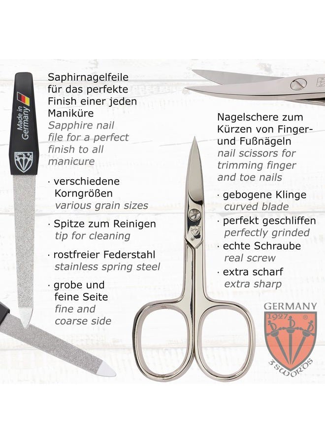 3 Swords Germany brand quality 10 piece manicure pedicure grooming kit set for professional finger & toe nail care tweezers file clipper fashion leather case in gift box, Made by 3 Swords (02570 ) - Image 2