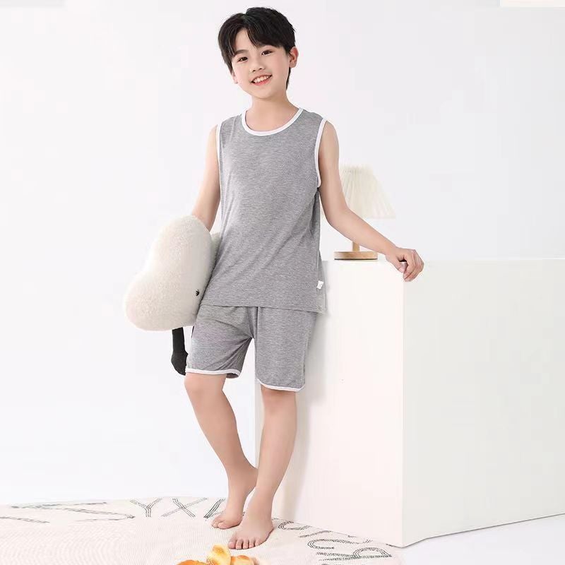 Children'S Modal Vest Suit Big Children'S Home Clothes Pajamas Boys Thin Ice Silk Summer Parent-Child Sleeveless Boys - Image 5