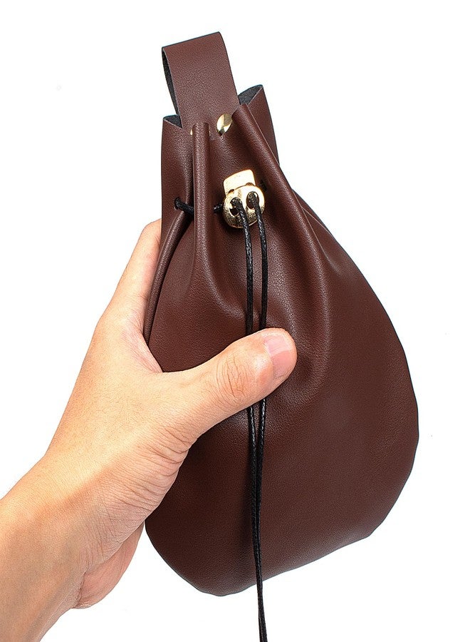 SUMGOGO Leather Belt Pouch Medieval Vintage Renaissance Viking LARP Cosplay Costumes Drawstring Coin Purse Phone Holder Waist Bag (Brown) - Image 3