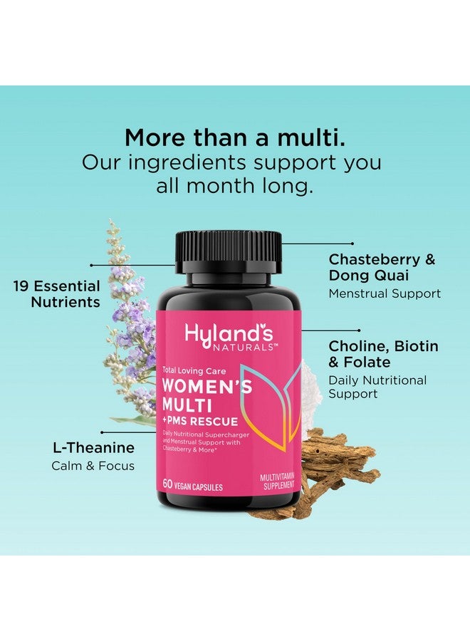 Hyland's Total Loving Care Multivitamin for Women and PMS Rescue, 60 Vegan Capsules with L-Theanine for Focus and Stress Relief Support with Chasteberry and Dong Quai for Menstrual Support - Image 3