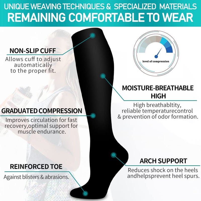COOLOVER Copper Compression Socks for Women and Men(6 Pairs)-Best Support for Running, Athletic, Nursing, Travel - Image 5