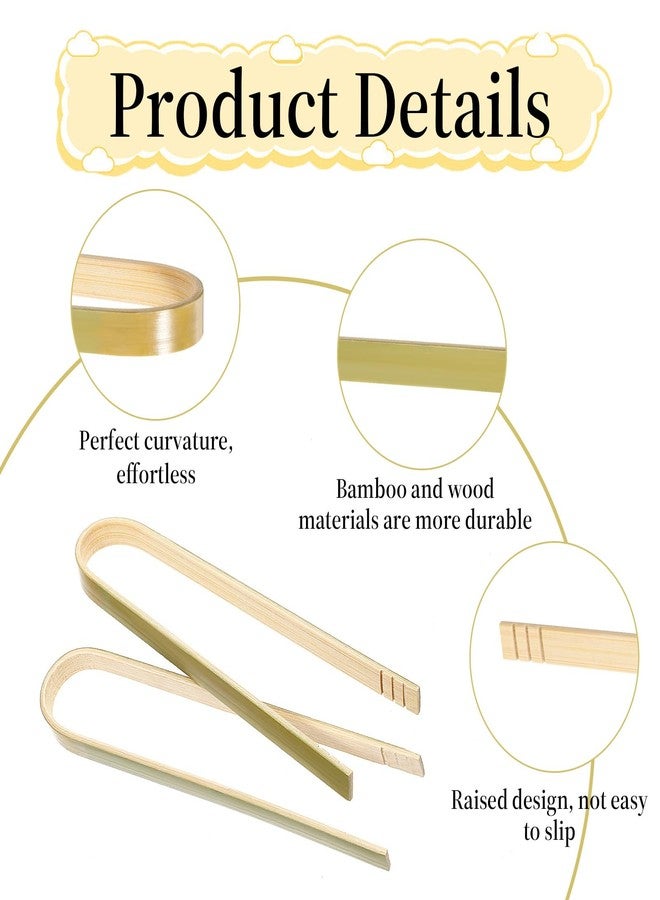 Prasacco 100 Pcs Mini Bamboo Tongs, 6 Inch Long Disposable Bamboo Tongs for Charcuterie Natural Cyan Serving Tong for Appetizers, Bread, Toast, Pickles, Cooking Utensils - Image 3