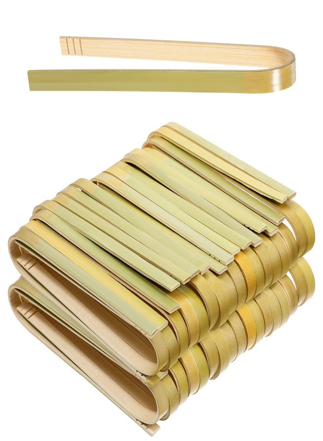 Prasacco 100 Pcs Mini Bamboo Tongs, 6 Inch Long Disposable Bamboo Tongs for Charcuterie Natural Cyan Serving Tong for Appetizers, Bread, Toast, Pickles, Cooking Utensils - Image 1