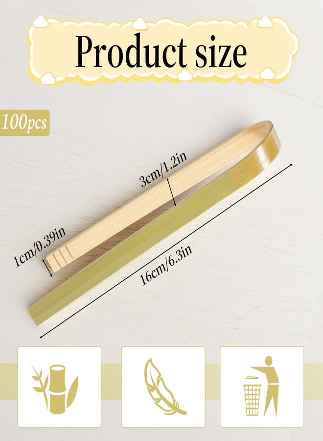 Prasacco 100 Pcs Mini Bamboo Tongs, 6 Inch Long Disposable Bamboo Tongs for Charcuterie Natural Cyan Serving Tong for Appetizers, Bread, Toast, Pickles, Cooking Utensils - Image 2