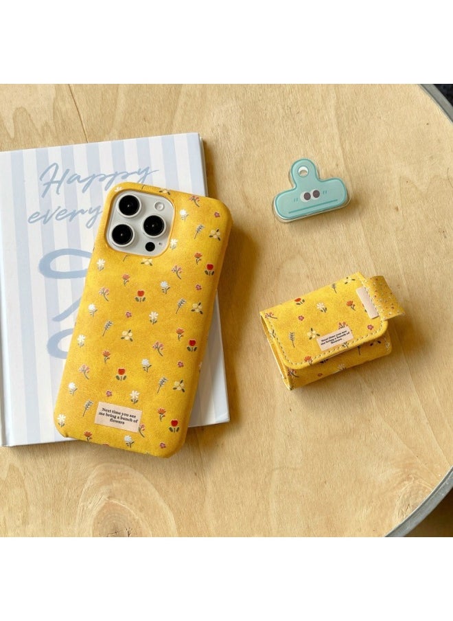Generic - Creative Flip Cover Leather Case Yellow Bottom Floral For Apple AirPods1/2 Bluetooth Headset Pro Protective Case For 3/4 Soft-Color:Leather Case With Yellow Background Floral-Applicable Models:Airpods 1/2 Generation - Image 1