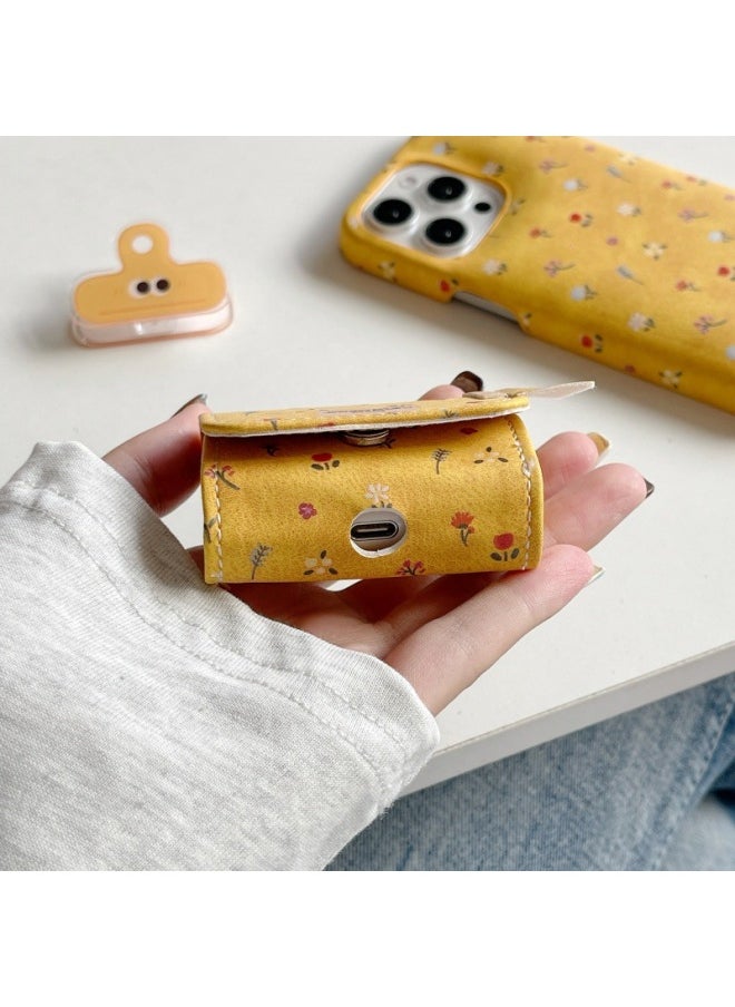 Generic - Creative Flip Cover Leather Case Yellow Bottom Floral For Apple AirPods1/2 Bluetooth Headset Pro Protective Case For 3/4 Soft-Color:Leather Case With Yellow Background Floral-Applicable Models:Airpods 1/2 Generation - Image 1