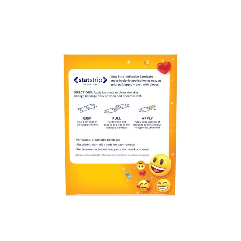dukal Stat Strip Kid Design Emoji Fun Plastic Adhesive Bandage Sterile 75 x 3 100 per Box - Image 4