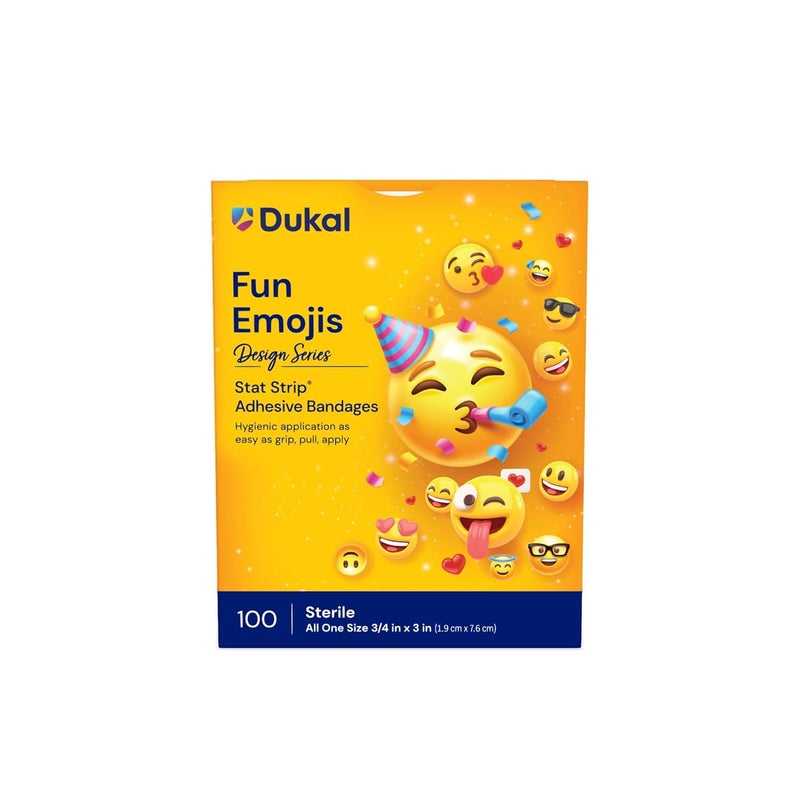 dukal Stat Strip Kid Design Emoji Fun Plastic Adhesive Bandage Sterile 75 x 3 100 per Box - Image 2