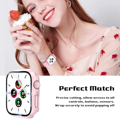 EWUONU 2 Pack Hard PC Case for Apple Watch Series 9 Series 8/7 41mm Screen Protector, EWUONU Tempered Glass Film Hard Bumper Anti-Scratch HD Ultra-Thin Protective Cover for iWatch Series 9/8/7 41mm, Pink - Image 4