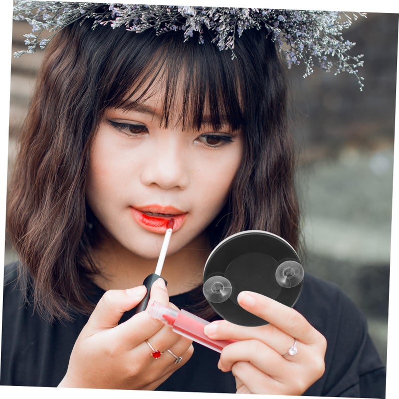 Black Round Suction Cup Compact Pocket Cosmetic Mirror for Travel and Bathroom - Image 5