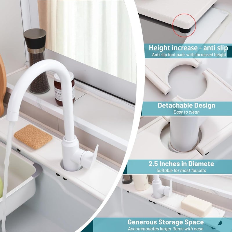 حصيرة حوض المطبخ ذات الأرجل المرتفعة، صينية حوض حجرية دياتوميت سريعة الجفاف، واقي من رذاذ الصنبور والحوض، يمنع تراكم الرطوبة، حامي متين لسطح الحمام - Image 2