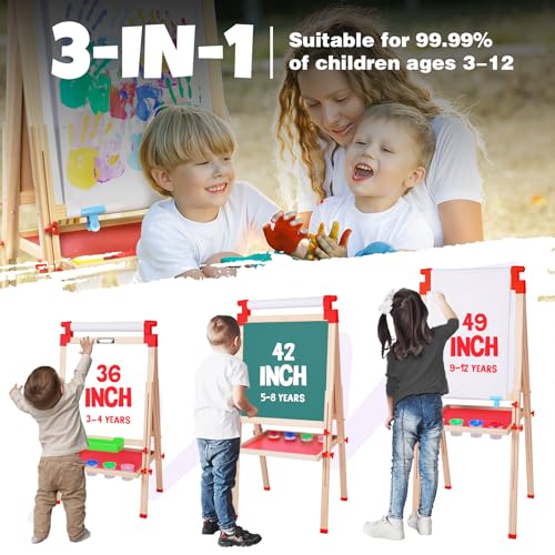 JOYOOSS Kids Wooden Easel with Paper Roll Adjustable Magnetic Double Sided Drawing Board Whiteboard Chalkboard Dry Easel BoardChildren Art Easel for 312 Years Kids Boys Girls Painting Drawing - Image 5