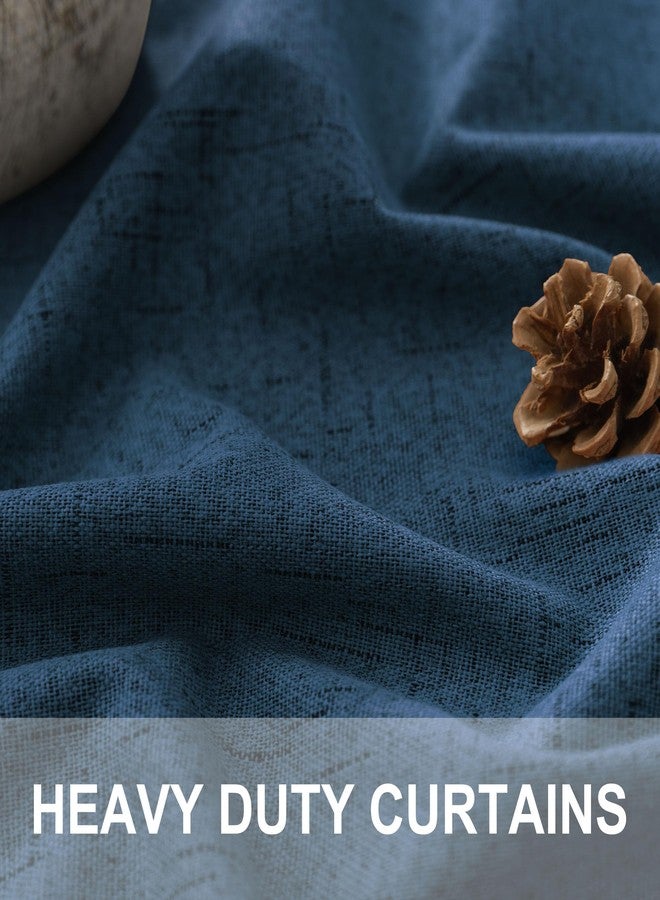 Pitalk Navy Blue Blackout Curtains for Living Room 84 Inch Length 2 Panels Set Back Tab Pocket Faux Linen Window Drapes Thermal Insulated Room Darkening Curtain for Bedroom Boys 52 x 84 Long Dark Blue - Image 3