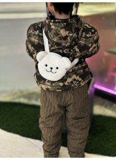 Korean Style Baby Backpack Soft Plush Cartoon Rabbit Year Winter Trendy Cotton Baby Fashion Backpack Infant Toddler Carry Bag-Color:White Bear Chest Bag