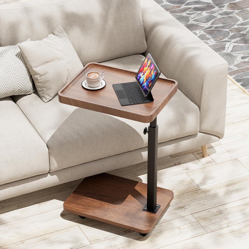 Katrawu TV Tray Table for Eating,Sofa Armrest & 360Â° Swivel &Height Adjustable End Side Table for Couch,Snack Table for Sofa, Bedroom, Living Room, C Shaped End Table(Brown+Black) - Image 1