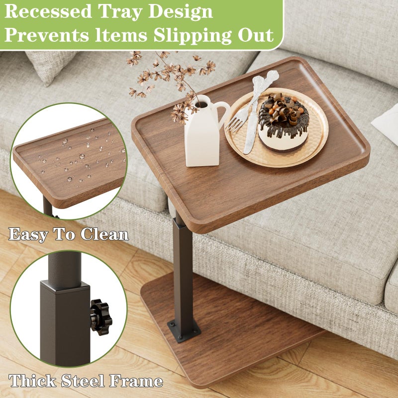 Katrawu TV Tray Table for Eating,Sofa Armrest & 360Â° Swivel &Height Adjustable End Side Table for Couch,Snack Table for Sofa, Bedroom, Living Room, C Shaped End Table(Brown+Black) - Image 4