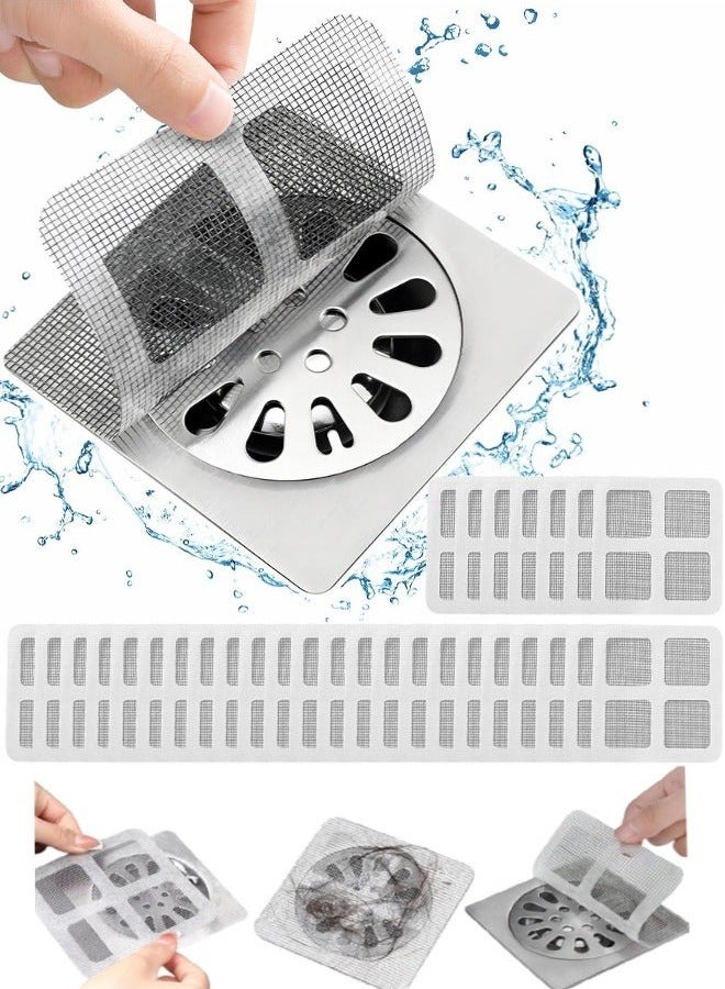 50pcs Disposable Hair Drain Stickers, Bathroom Drain Hair Catcher, Square Shower Drain Hair Catcher Mesh Stickers for Bathroom Laundry Bathtub Kitchen  - Image 1
