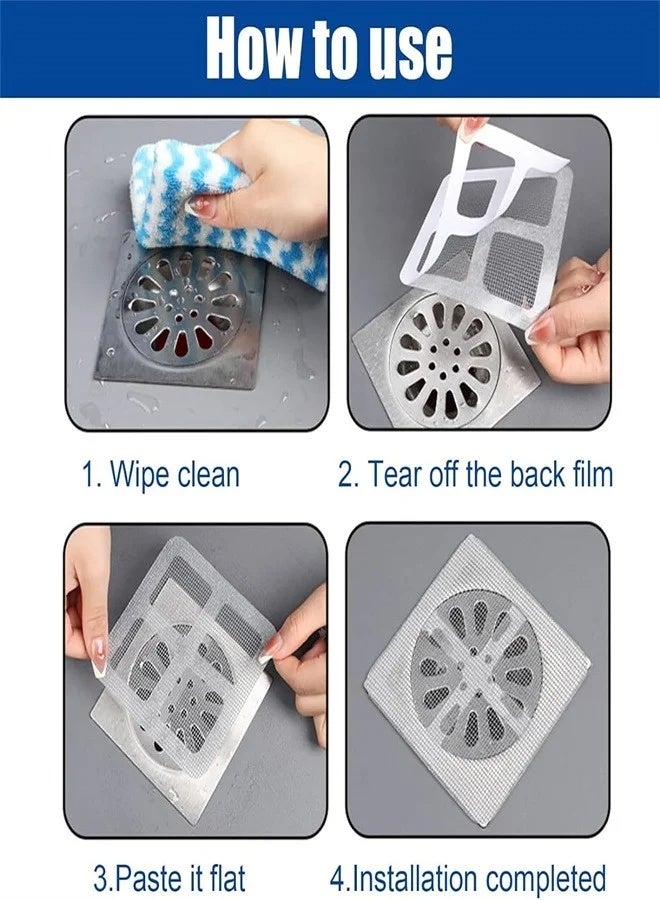 50pcs Disposable Hair Drain Stickers, Bathroom Drain Hair Catcher, Square Shower Drain Hair Catcher Mesh Stickers for Bathroom Laundry Bathtub Kitchen - Image 5
