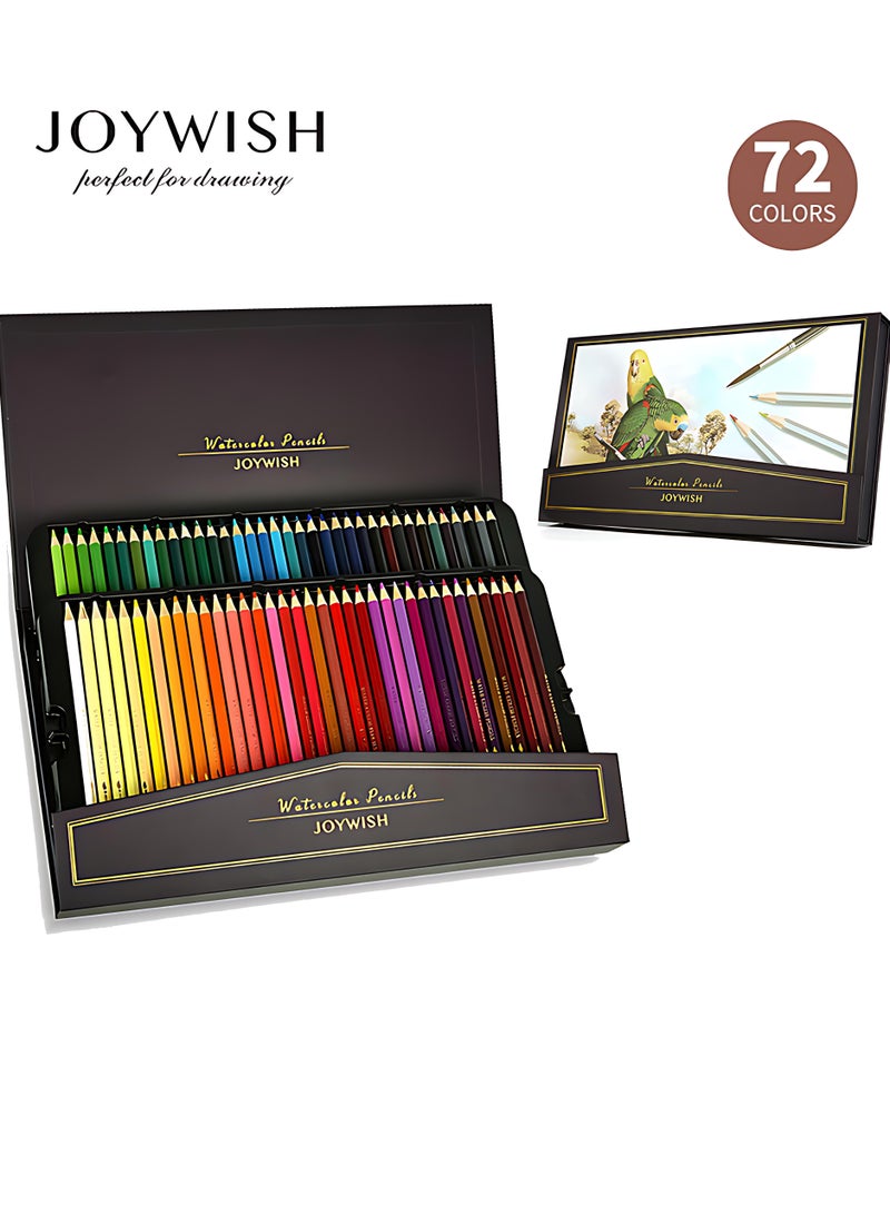 رغبة سعيدة مجموعة أقلام رصاص ملونة فنية 72 لون في علبة هدايا فاخرة، أقلام رسم احترافية مع فرشاة مزج، نواة ناعمة للتلوين والرسم والتظليل، إمدادات فنية مثالية للكبار والأطفال والمبتدئين. - Image 1