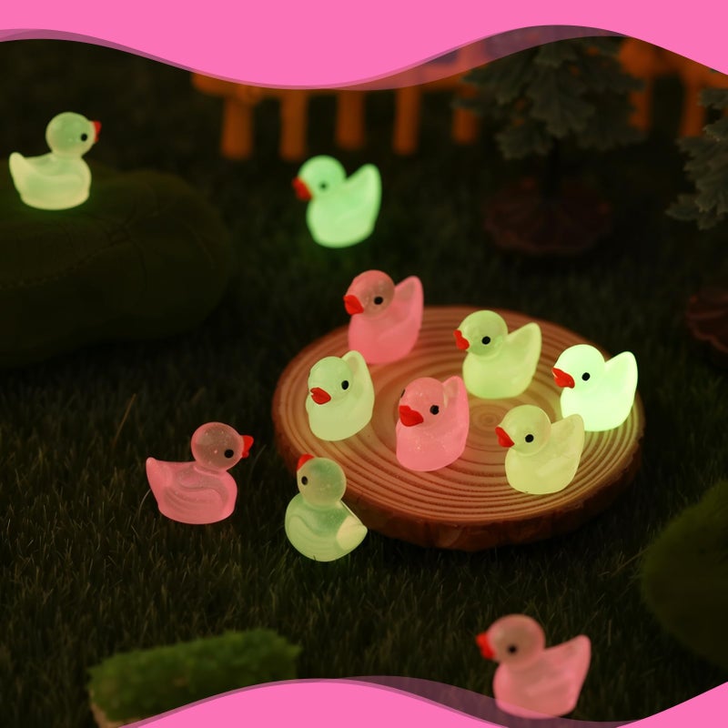 GGSTDDUP 210pcs Valentines Luminous Mini Resin Ducks Pink Tiny Miniature Ducks Figurines Small Little Resin Duck Bulk for Valentine's Day Gift Dollhouse Mini Garden Landscape Decoration - Image 5