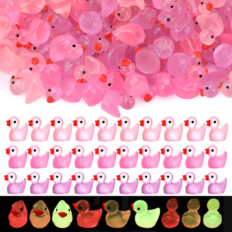 GGSTDDUP 210pcs Valentines Luminous Mini Resin Ducks Pink Tiny Miniature Ducks Figurines Small Little Resin Duck Bulk for Valentine's Day Gift Dollhouse Mini Garden Landscape Decoration - Image 1