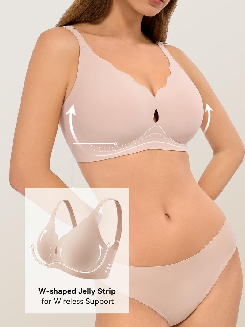LUCKMEEY Bras for Women No Underwire Wave Push Up Wireless Bra Seamless Bras Full Coverage Bralettes Lift Everyday Bra Skin Small - Image 2