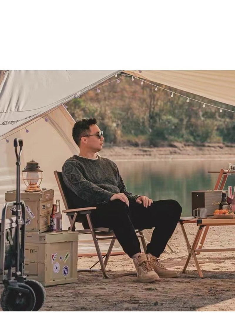 Sharpdo Portable Folding Outdoor Camping Chair With Wood Grain Design Army Green - Image 2