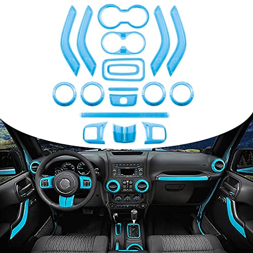 Opall 18PCS Full Set Interior Decoration Trim Kit Steering Wheel & Center Console Air Outlet Trim, Door Handle Cover Inner For Jeep Wrangler 2011-2018 2 Door & 4 Door (Light Bule) - Image 1