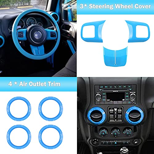 Opall 18PCS Full Set Interior Decoration Trim Kit Steering Wheel & Center Console Air Outlet Trim, Door Handle Cover Inner For Jeep Wrangler 2011-2018 2 Door & 4 Door (Light Bule) - Image 4