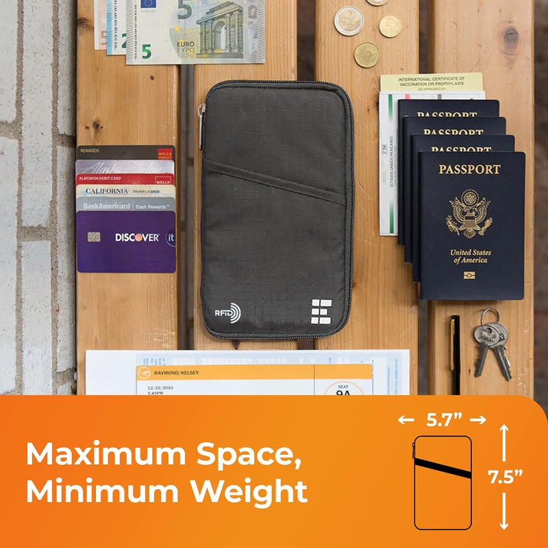 Zero Grid Passport Holder Family up to 6 Passports, Large Passport Wallet and Premium Travel Document Holder Organizer with RFID Anti-Theft Blocking - 7 Bonus RFID Blocking Sleeves - Shadow  - Image 5