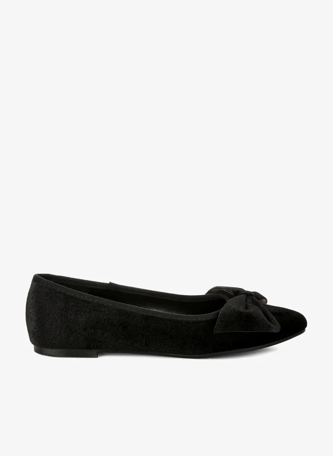 Velvet Bow Detail Ballerinas in Black