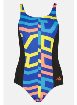 Women Allover Print One Piece Swimwear, Black Combo