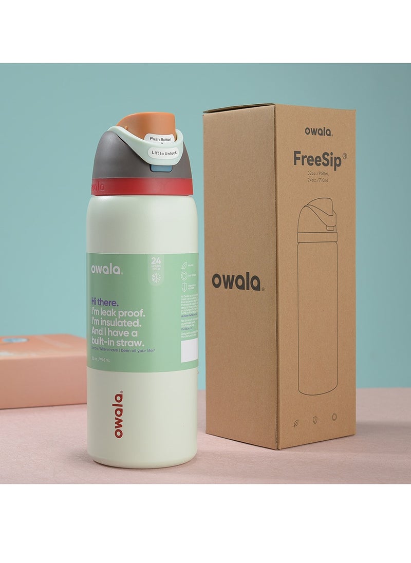 Owala - FreeSip Insulated Stainless Steel Water Bottle With Straw For Sports Travel And School BPA Free Sports Water Bottle(Light Green 24OZ) - Image 1
