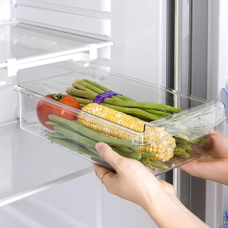 Fridge Drawer Organizer 30*20*9.5cm Transparent PP Material - Space-Saving Slide Design Refrigerator Drawer for Home Kitchen Food Storage - Image 4