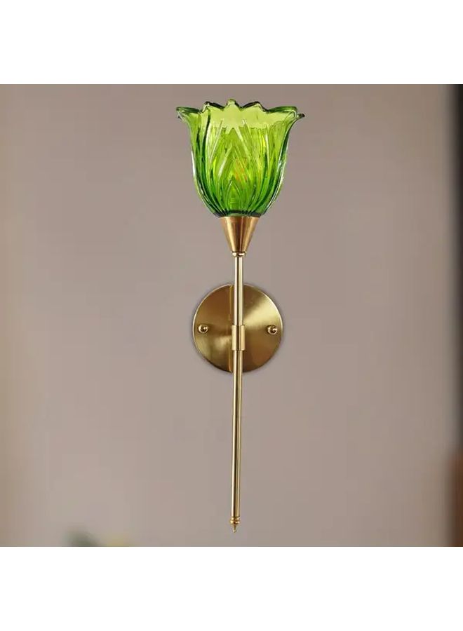 Modern Minimalist Green Glass Floral Wall Lamp Model B for Living Room Bedroom Hallway - Image 1