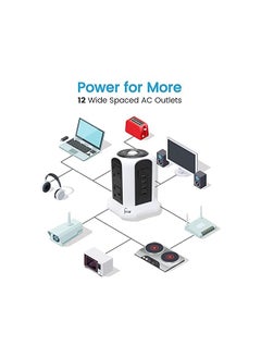Gzar Gzar Vertical Power Strip Extension Cord - Multi-Plug Tower with Wireless Charger, 6 Outlets, 4 USB Ports, Surge Protection - Fast Charging Home Office Accessory  - Image 4