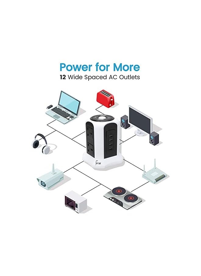 Gzar Gzar Vertical Power Strip Extension Cord - Multi-Plug Tower with Wireless Charger, 6 Outlets, 4 USB Ports, Surge Protection - Fast Charging Home Office Accessory  - Image 4