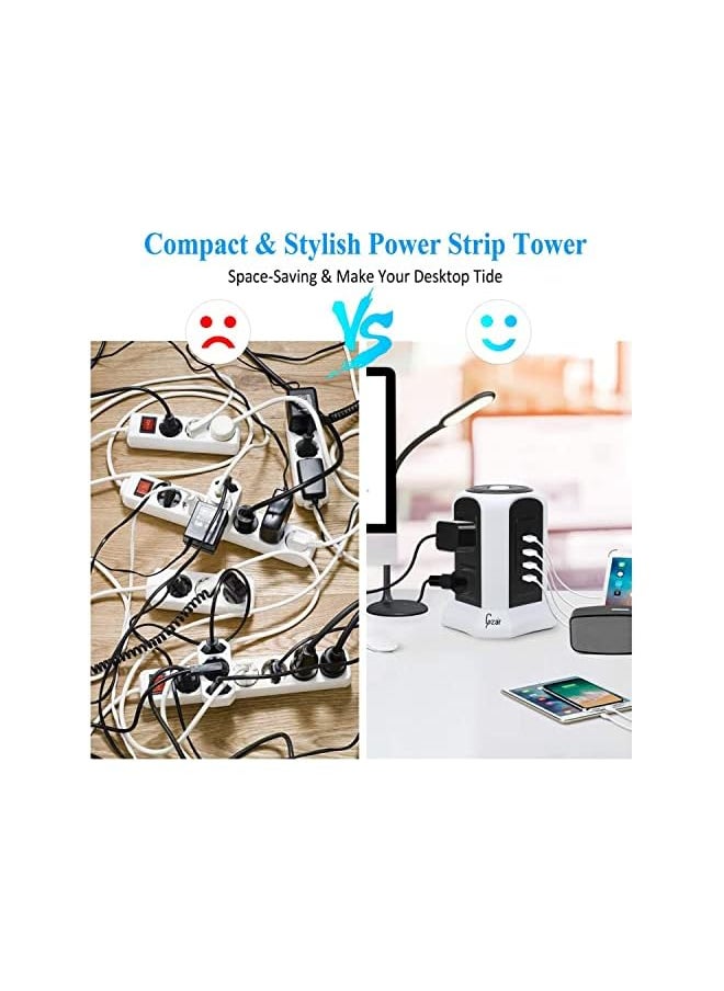 Gzar Gzar Vertical Power Strip Extension Cord - Multi-Plug Tower with Wireless Charger, 6 Outlets, 4 USB Ports, Surge Protection - Fast Charging Home Office Accessory  - Image 5