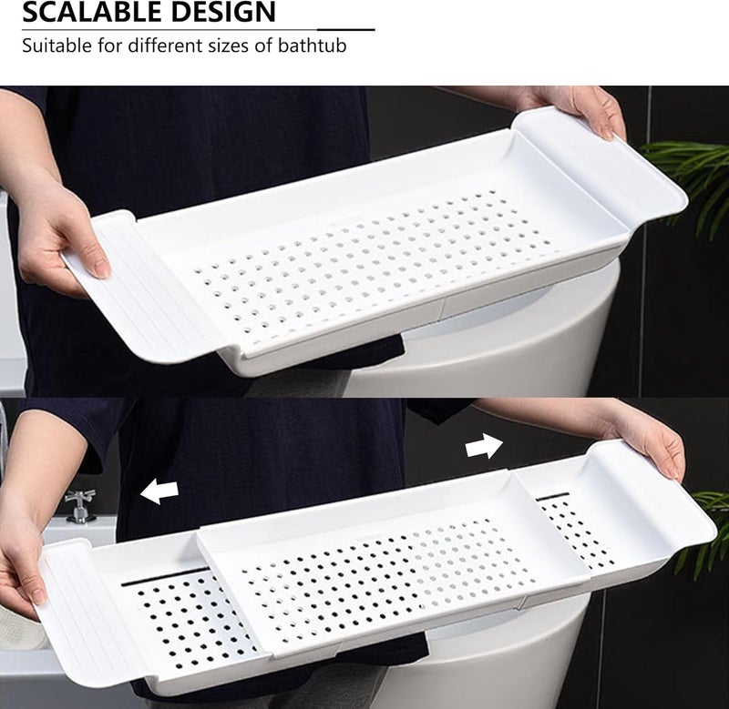 Tearom Bath Tub Tray - Stretchable, Strong Load-Bearing, Plastic, Anti-Slip Design - Ultimate Bathtub Caddy Tray (White) - Image 3