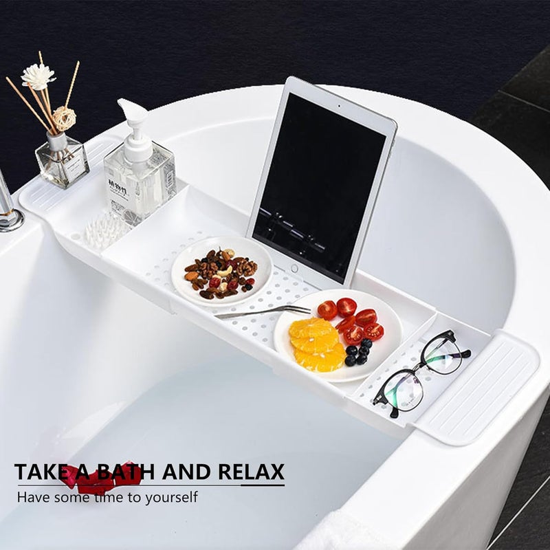 Tearom Bath Tub Tray - Stretchable, Strong Load-Bearing, Plastic, Anti-Slip Design - Ultimate Bathtub Caddy Tray (White) - Image 2