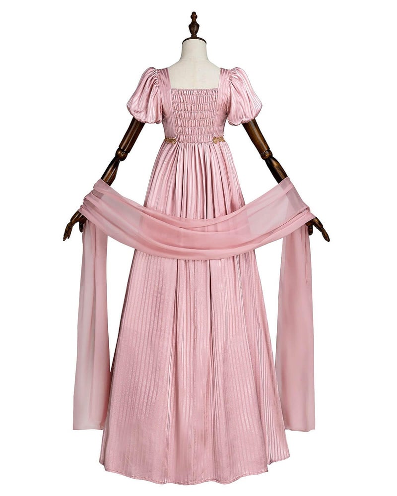Nuoqi Regency Dresses for Women 1800s Victorian Dress Empire Waist Ball Gown with Gloves Pink, S - Image 3