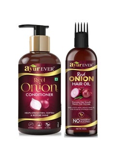 AYUREVER Red Onion Hair Oil (100 Ml) For Help Hair Growth & Controls Hair Fall With Onion Conditioner 300 Ml Combo Pack  - Image 2