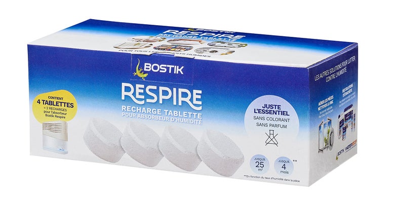 Bostik أقراص إعادة تعبئة مزيل الرطوبة Bostik SPIRE 4 بدون تلوين أو عطر للمنزل والشقة وغرف الكارافان حتى 25 م أقراص إعادة التعبئة 4 × 250 جرام ماص للرطوبة 30623618 أبيض