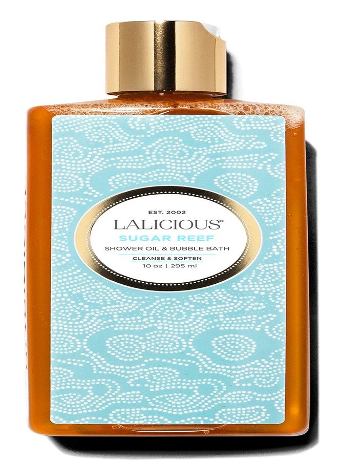LALICIOUS Sugar Reef Shower Oil & Bubble Bath, Moisturizing Body Wash with Topical Probiotics & Grapeseed Oil, Multi-Use Softening Cleanser for Shower, Bath & Shaving, 10 oz - Image 1