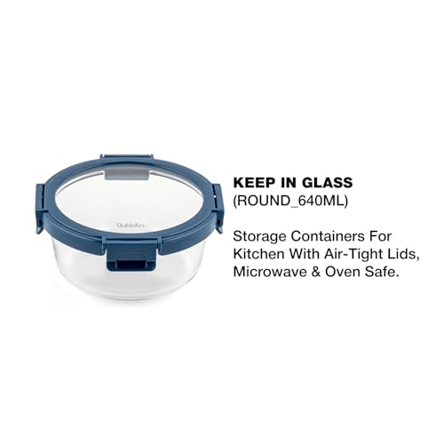 DUBBLIN Keep In Glass Borosilicate Glass Container 640ml - Round, Clear | Oven, Freezer & Microwave Safe Storage Solution (1 Piece) - Image 2