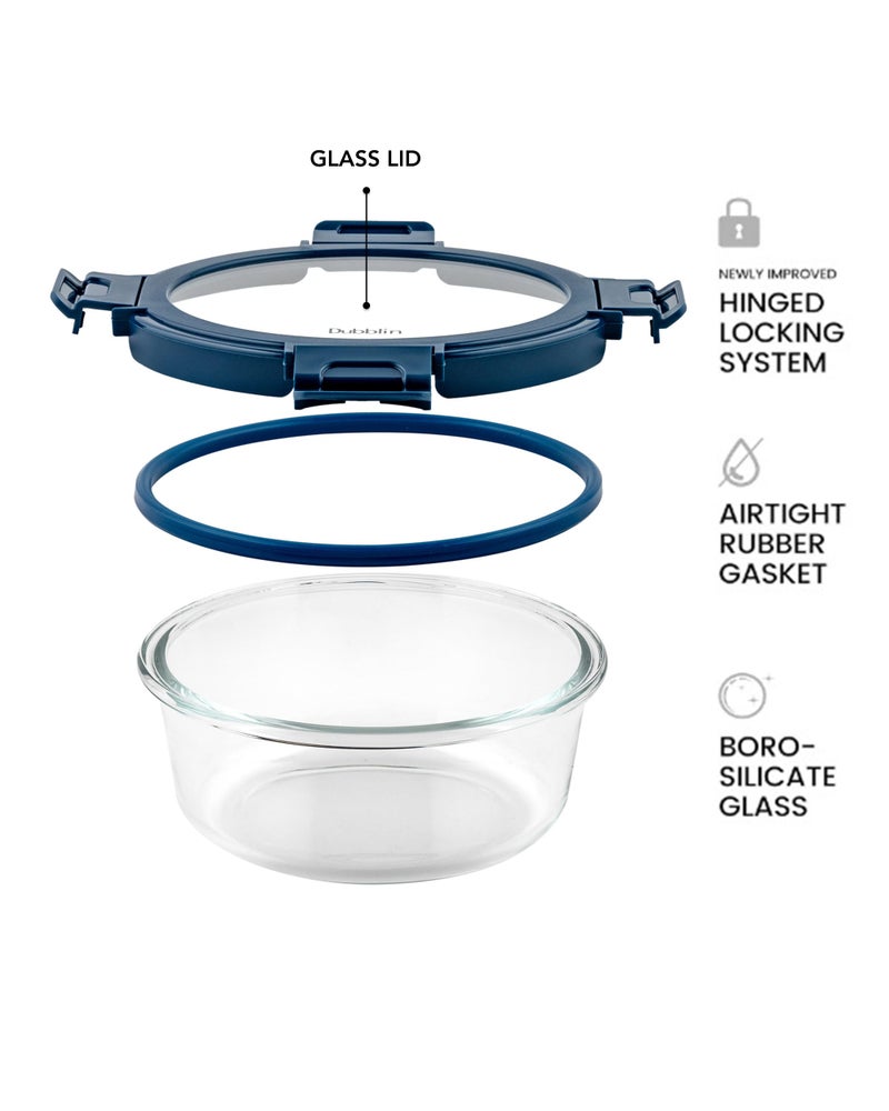 DUBBLIN Keep In Glass Borosilicate Glass Container 640ml - Round, Clear | Oven, Freezer & Microwave Safe Storage Solution (1 Piece) - Image 3